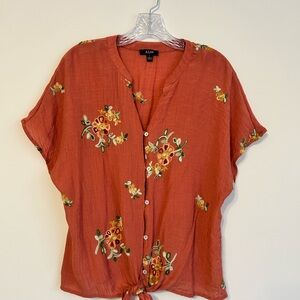 Boho Women's Floral Embroidered Top - Orange